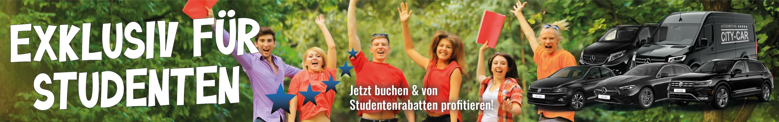 v11-Banner-Studentenrabatt Nutze den Studentenrabatt für die Miete eines Transporters für deinen Umzug in deine Studenten-WG oder für einen Wochenendausflug mit einem unserer Fahrzeuge